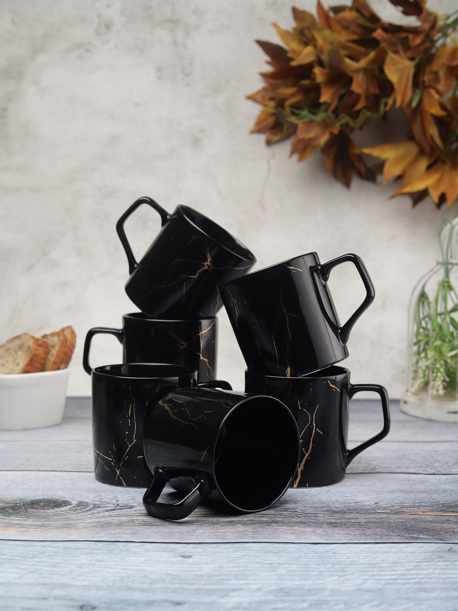 Director Marble Black Gold Coffee & Tea Mugs, 170ml, Set of 6 - Clay Craft India