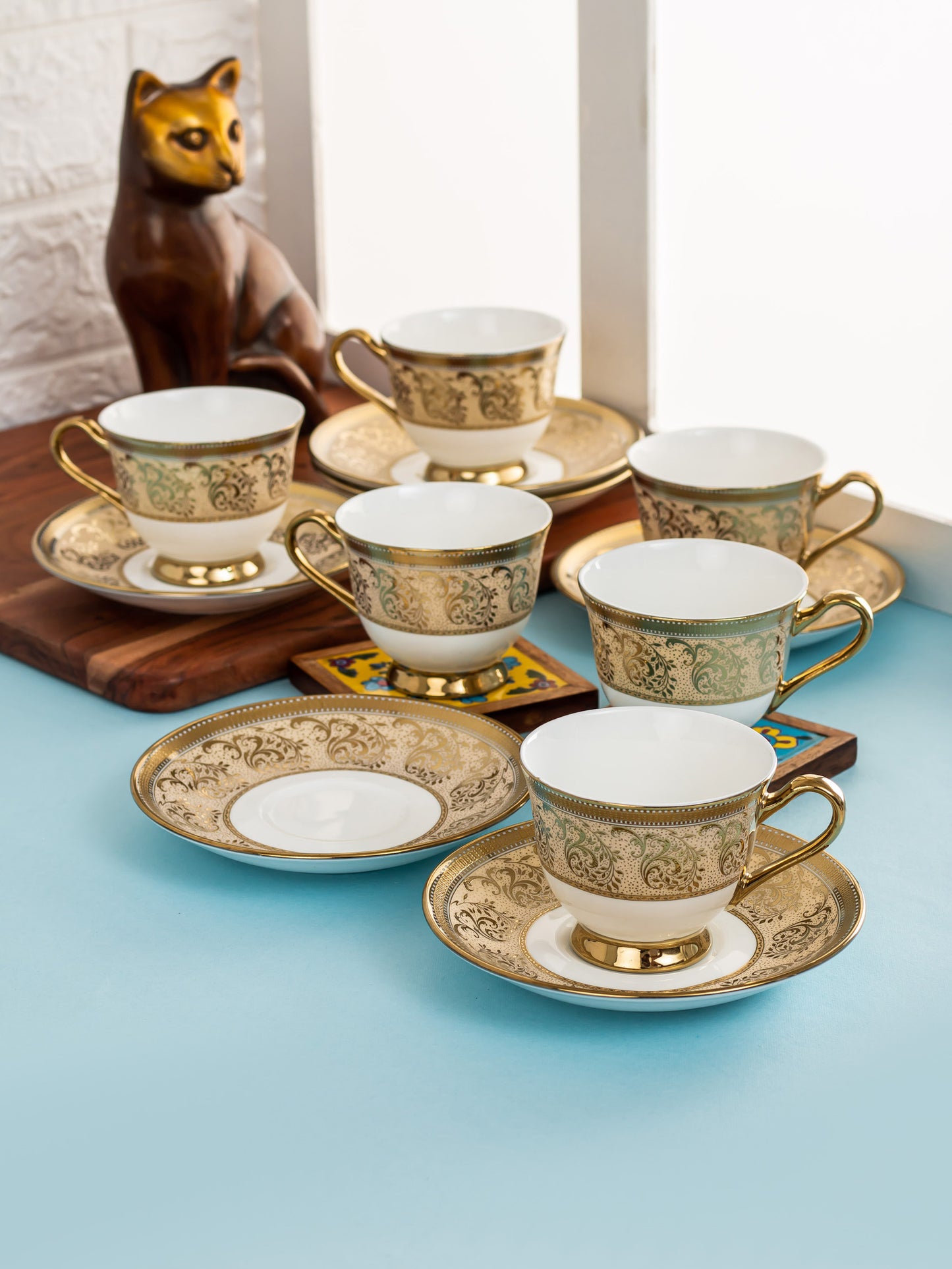 New Georgian Ebony Cup & Saucer, 140ml, Set of 12 (6 Cups + 6 Saucers) (E646)