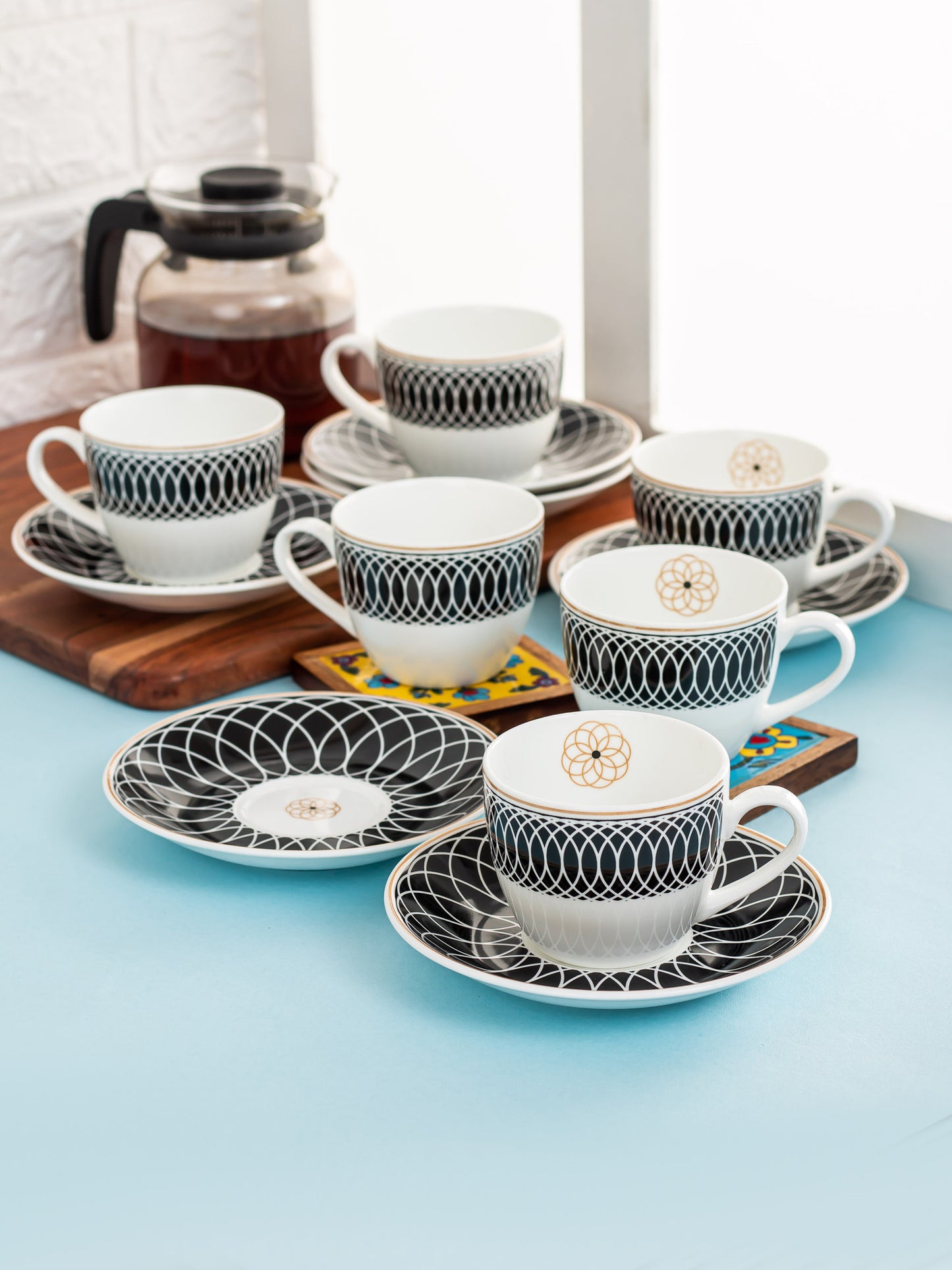 Cream Super Cup & Saucer, 210ml, Set of 12 (6 Cups + 6 Saucers) (S302)