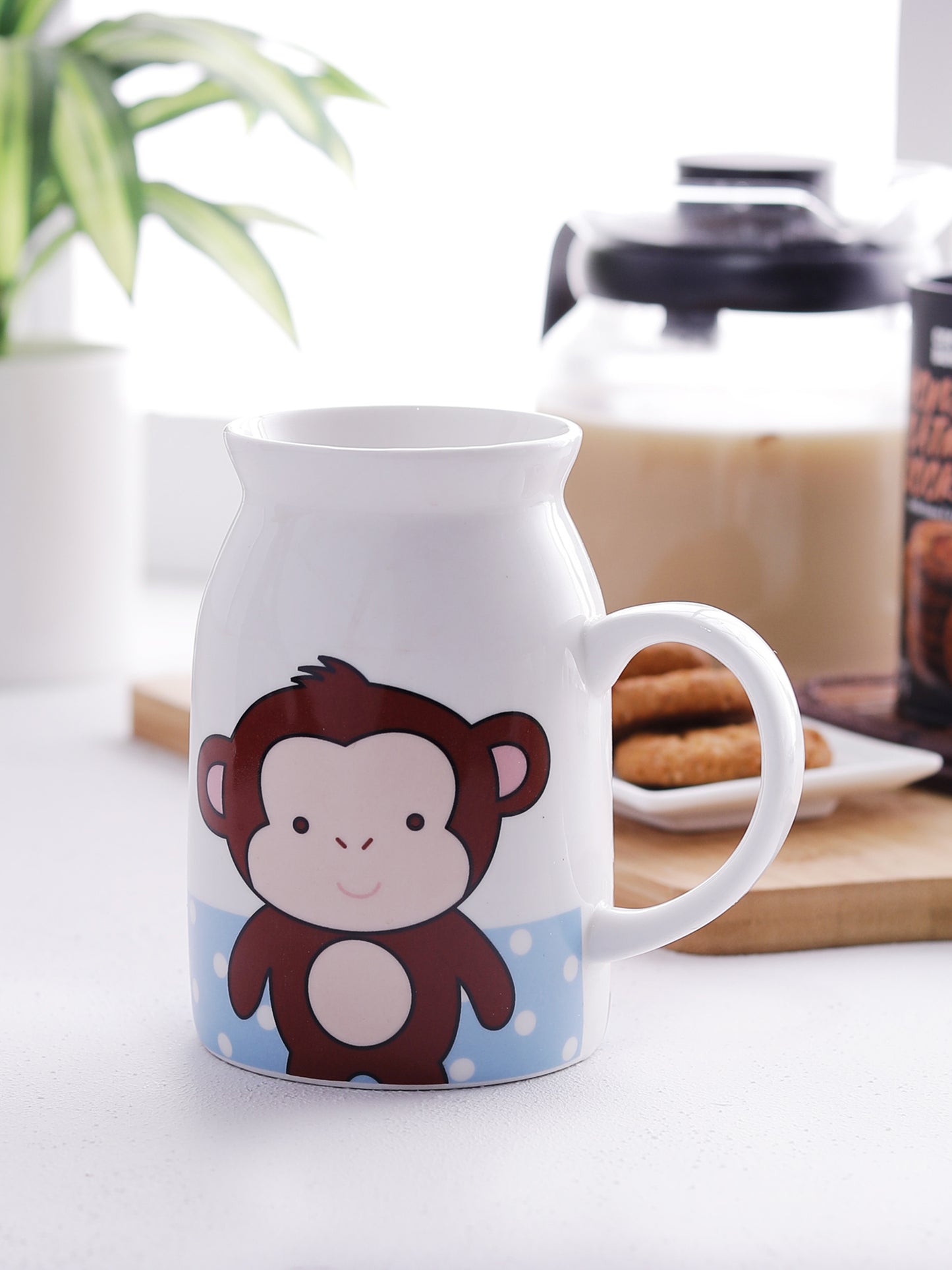 Cane Monkey Animal Pattern Coffee & Milk Mug, 500ml, 1 Piece - Clay Craft India