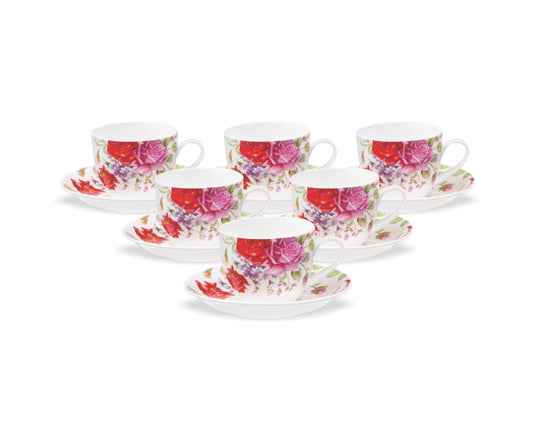 Cream Rose Cup & Saucer, 170ml, Set of 12 (6 Cups + 6 Saucers) (R405)