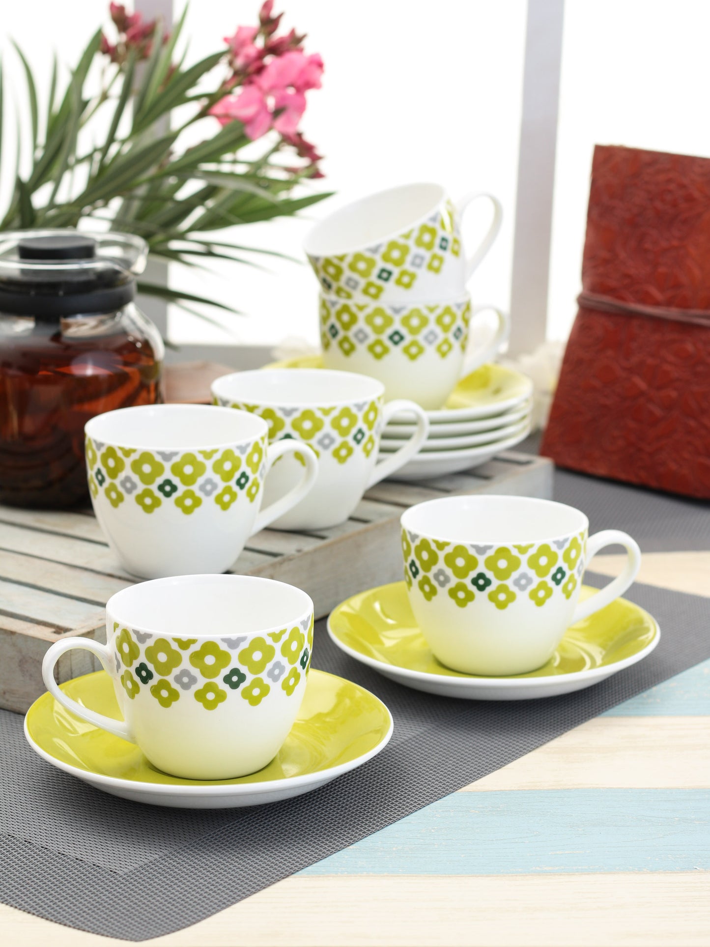 Cream Cup & Saucer Imperial , 170ml, Set of 12 (6 Cups + 6 Saucers) Green