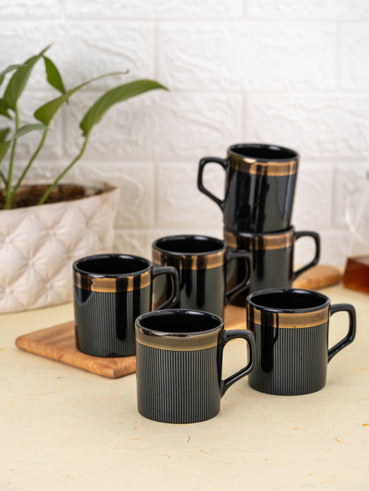 Director Ebony Black Coffee & Tea Mugs, 220ml, Set of 6 (E602)