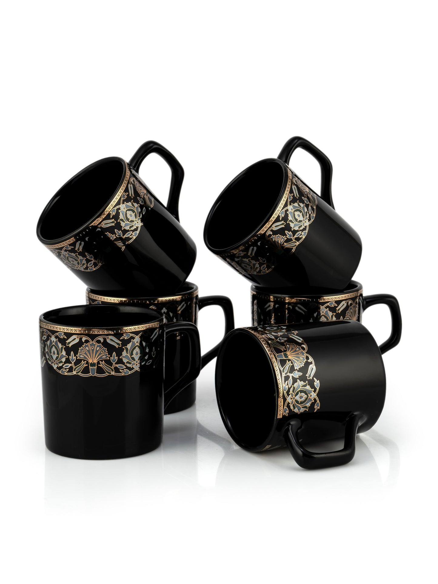 Director Ebony Black Coffee & Tea Mugs, 200ml, Set of 6 (E604)