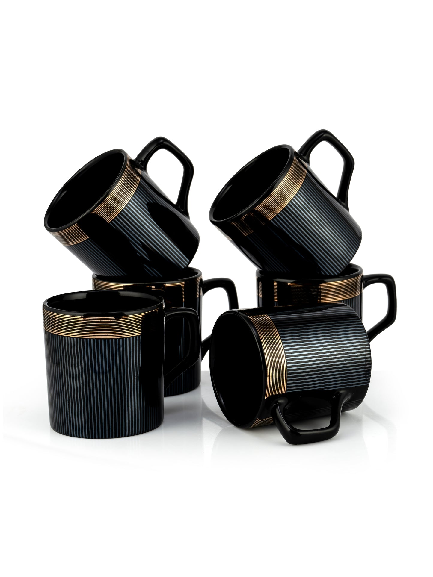 Director Ebony Black Coffee & Tea Mugs, 220ml, Set of 6 (E602)