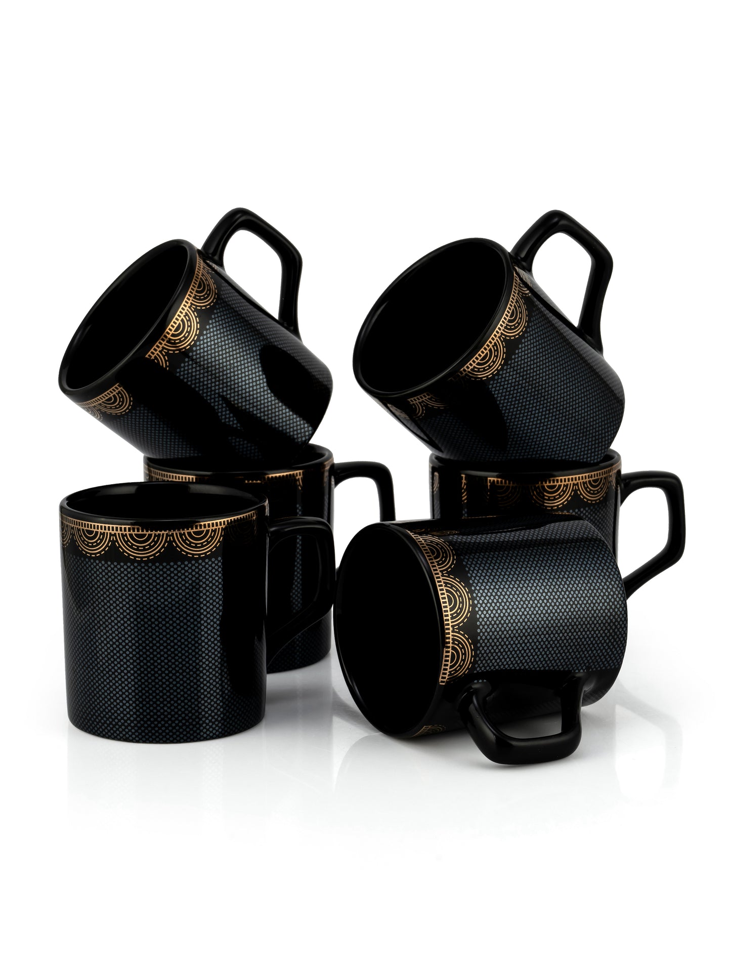 Director Ebony Black Coffee & Tea Mugs, 220ml, Set of 6 (E601)