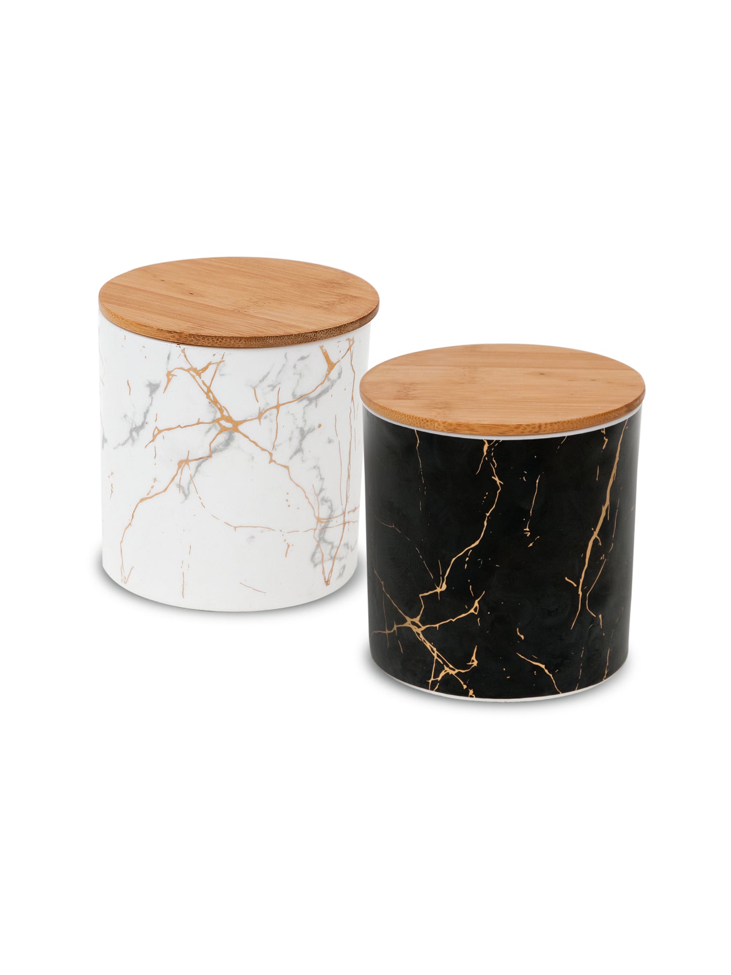 Ceramic Small Containers Set with Lids for Storage, Marble Gold Monochrome, 2 pieces