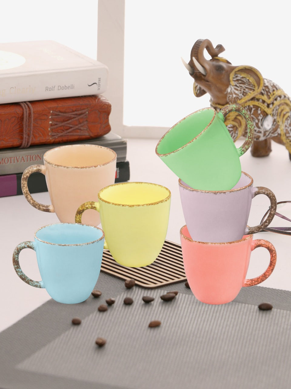 JCPL Medium Artic Multicolour Coffee & Tea Mugs, 280ml, Set of 6