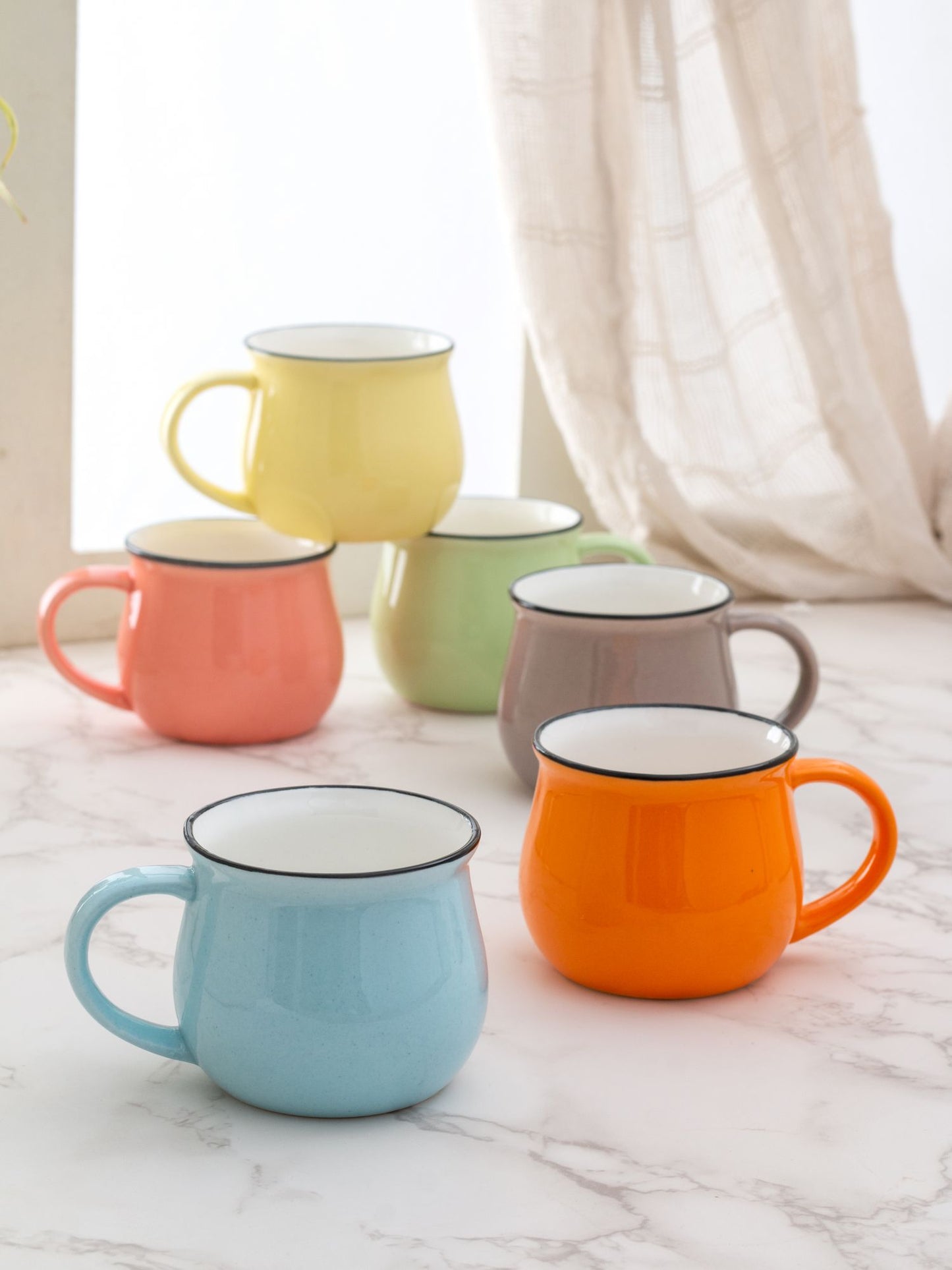 JCPL Fine Ceramic Donald Coffee Mug/  Tea Cup Set of 6 (220Ml) Multicolour - Clay Craft India